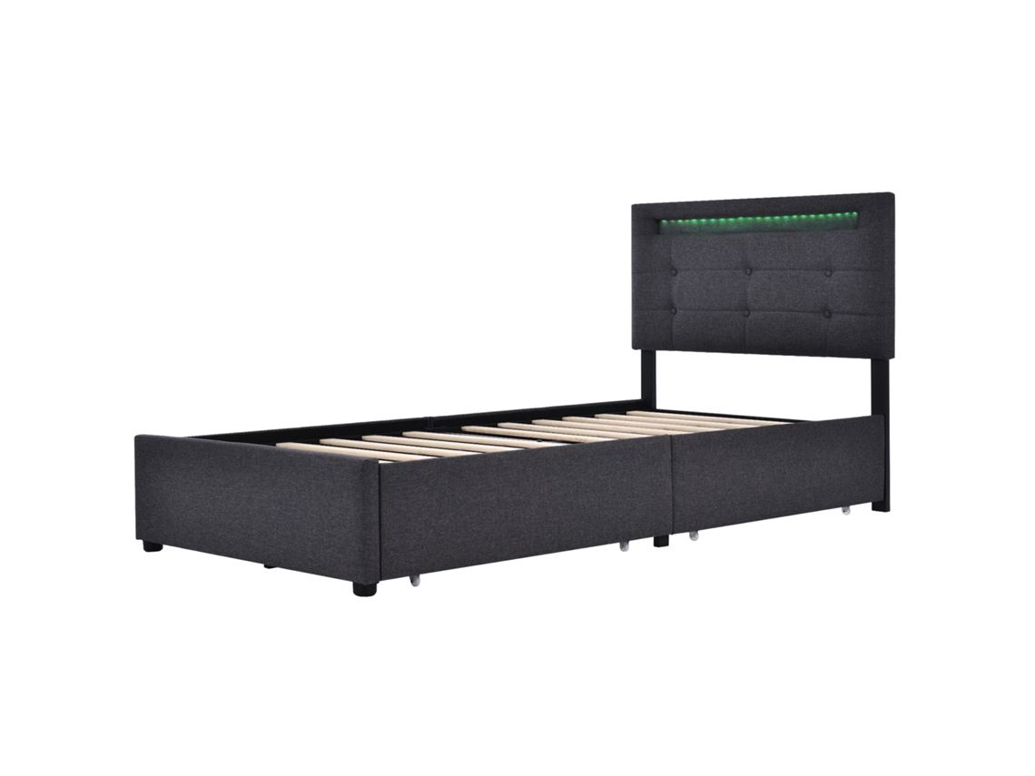 Cama de Solteiro Estofada com Led e Gavetas PAPRIKA