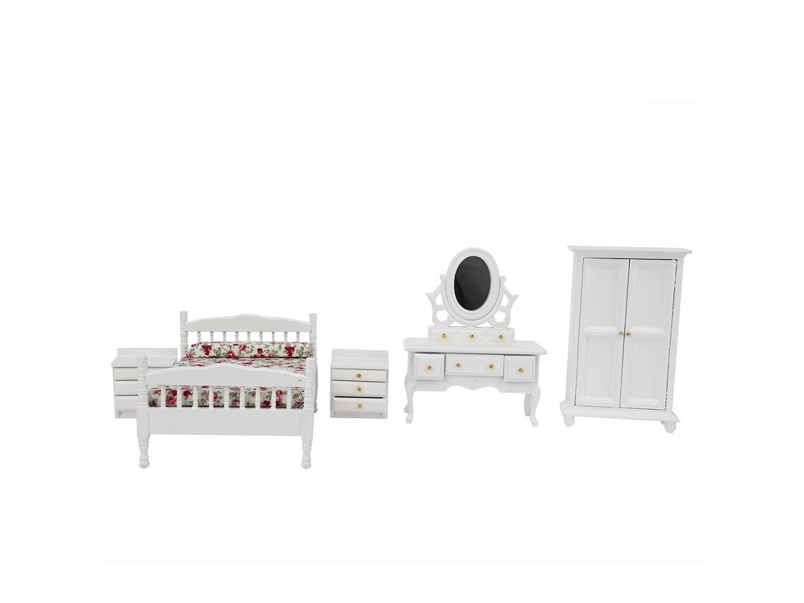 Mali conjunto de Móveis de Quarto de Boneca Miniatura 1/12 Madeira 5 Peças Diy