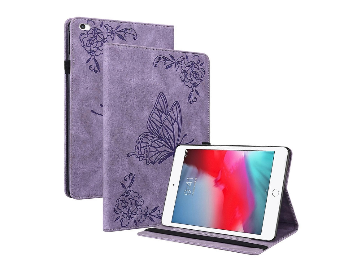 Capa de couro com estampa de borboleta e flor Webake para iPad Mini 2019/4/3/2/1