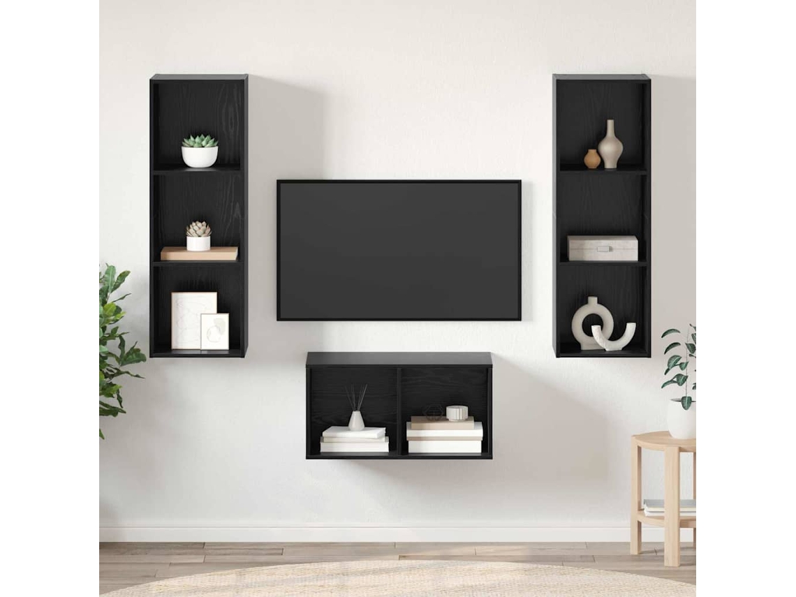 Vidaxl Conjunto De Móvel De Tv Carvalho Preto 37 X 37 X 107 Cm