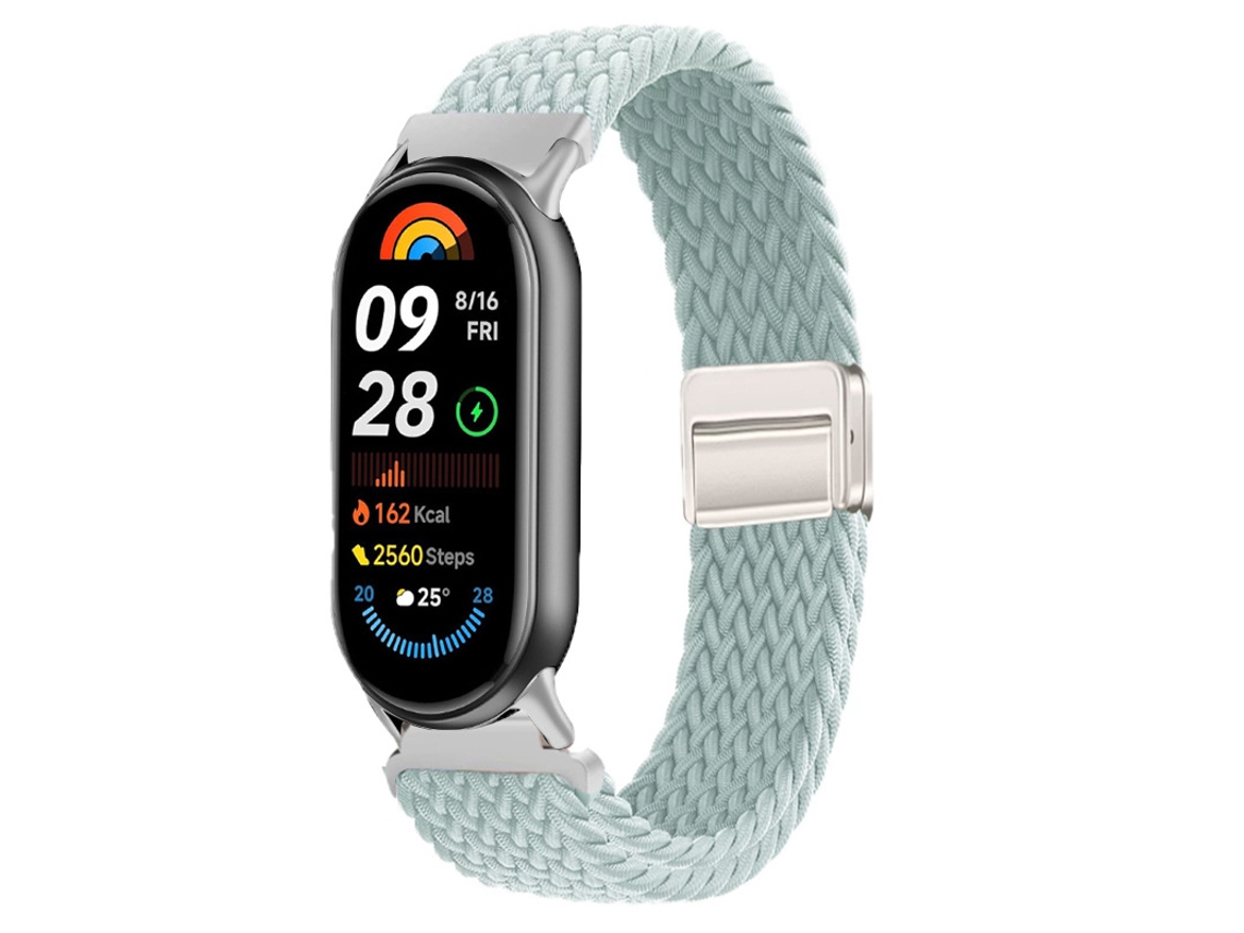 Pulseira elástica de nylon com fecho magnético de 14 mm para Xiaomi Mi Band 10 9 8nfc, conector verde menta.