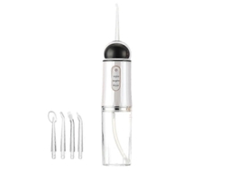 Fio Dental Elétrico Portátil para Limpeza Oral e Dentária Preto e Branco TAISHENGDA (4 Bicos)