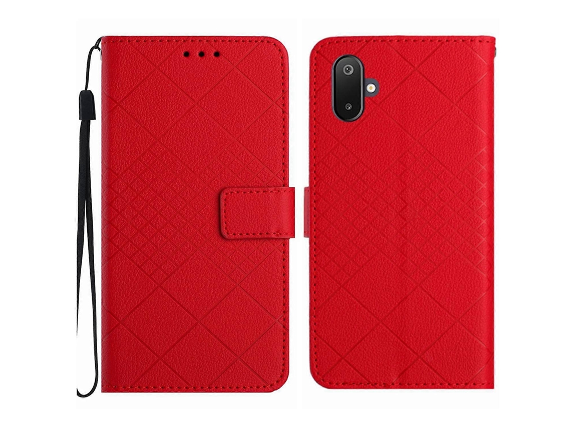 Capa De Couro Com Textura De Grade Rômbica Para Celular