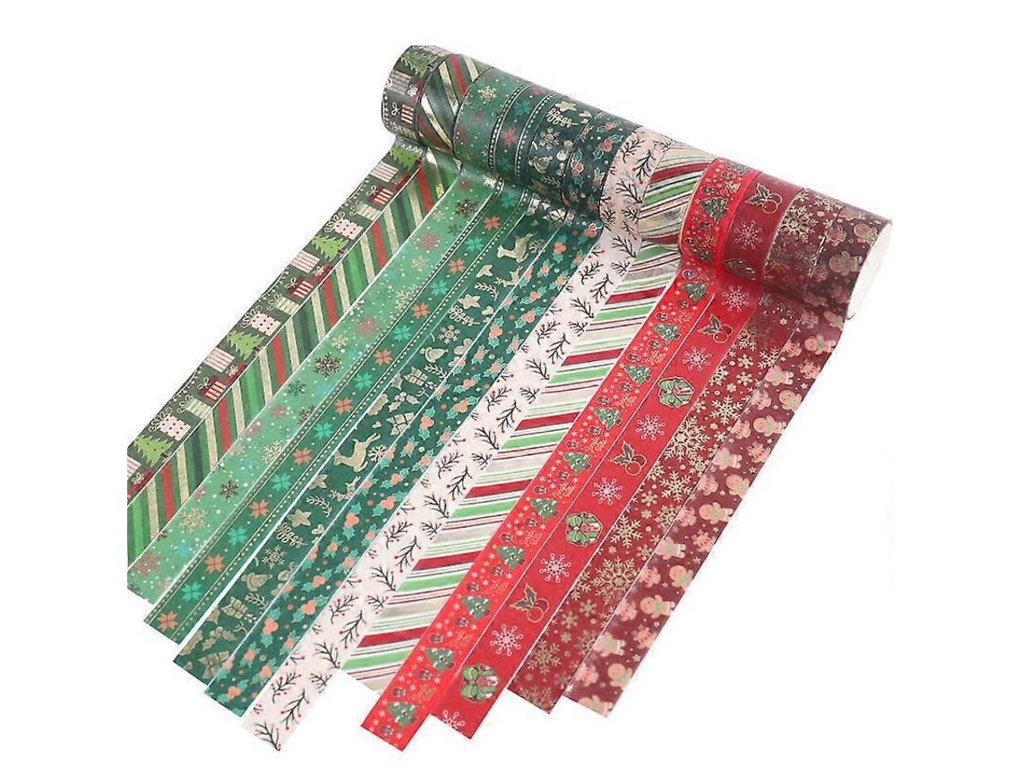 Zengo 12 Rolos De Fita Adesiva Decorativa Natalina, Fita Adesiva Decorativa Com Folha De Ouro Para O Natal, Fita Adesiva Decorativa Para As Festa