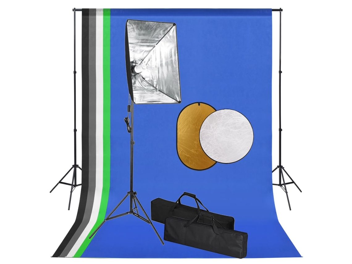 Vidaxl Kit Estúdio Fotográfico Com Softbox Iluminação/fundo/refletor
