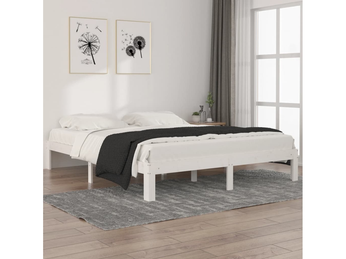 Vidaxl Estrutura De Cama 160x200 Cm Pinho Maciço Branco