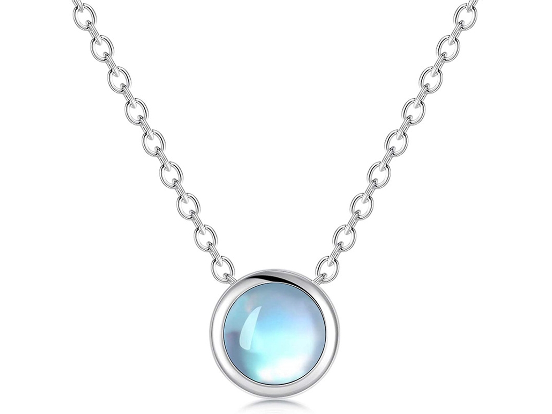 Colar com Pedra da Lua Artificial Comprimento da Corrente 40+5cm Estilo Simples Europeu e Americano em Prata de Lei S925 MDUG