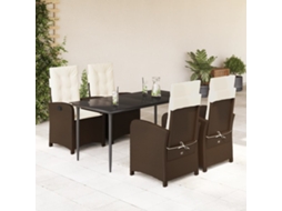 Vidaxl 5 Pcs Conjunto Jantar P/ Jardim C/ Almofadões Vime Pe Castanho