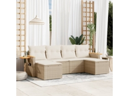 Vidaxl 6 Pcs Conjunto De Sofás P/ Jardim Com Almofadões Vime Pe Bege