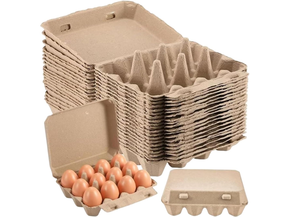 Pacote Com 50 Caixas De Ovos De Polpa De Papel Natural Com 12 Compartimentos, Uma Solução Segura Para Armazenar Ovos.