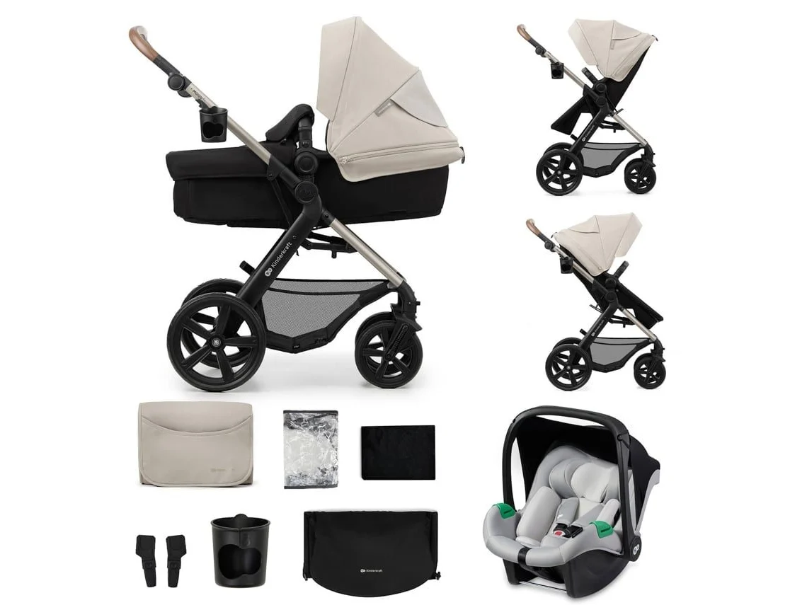 Carrinho de Bebé Kinderkraft MOOV 2 3 em 1 desde o nascimento até 27 kg com rodas grandes amortecidas Cinzento