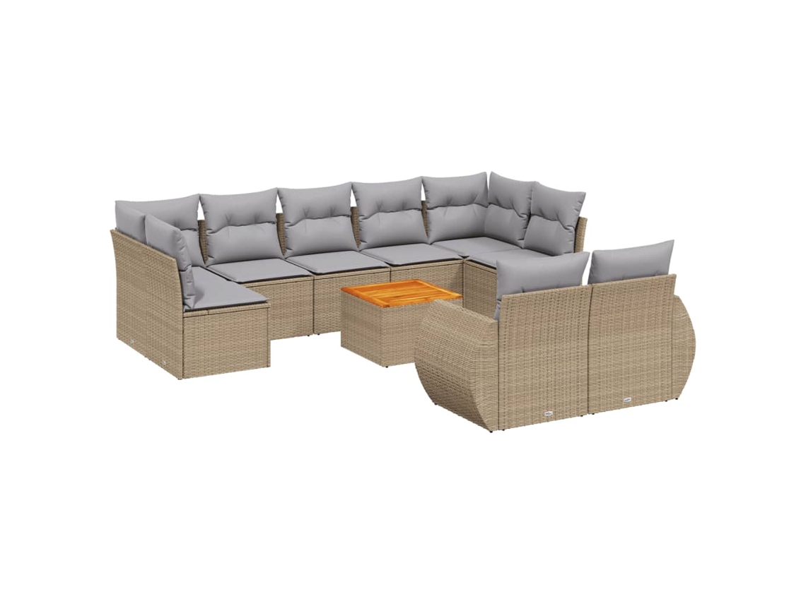 Conjunto de 10 Sofás para Jardim com Almofadões Vime Pe Bege MAISON EXCLUSIVE