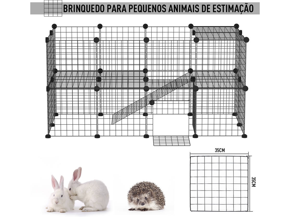Parque para Coelhos PAWHUT 36 Painéis (Preto - 146x73x73cm - ABS)