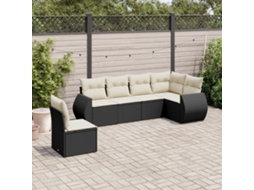 Vidaxl 6 Pcs Conjunto Sofás de Jardim C/ Almofadões Vime Pe Preto