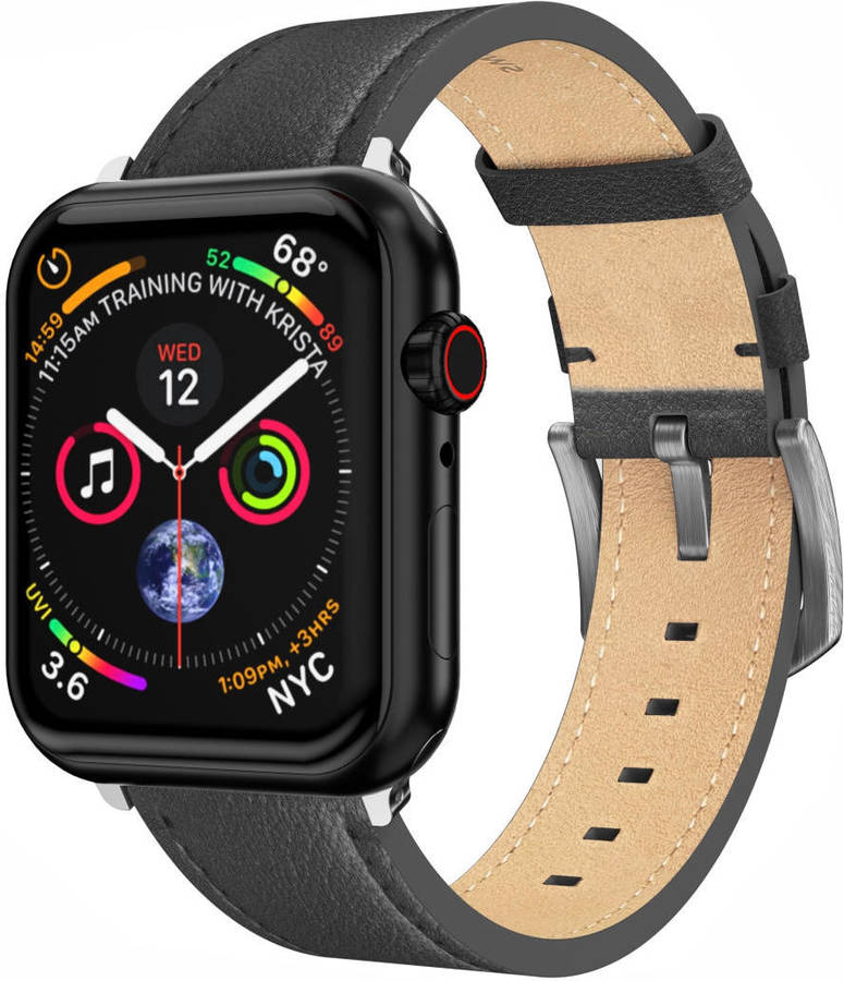 Bracelete Apple Watch 42/49 mm SWISSTEN Leather (Preto/Cinzento)