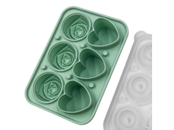 Forma De Gelo Silicone Coração, 6 Cavidades Com Tampa Funil, 3 Corações E 3 Rosas Para Whisky E Coquetéis Verde Hexinyigjly
