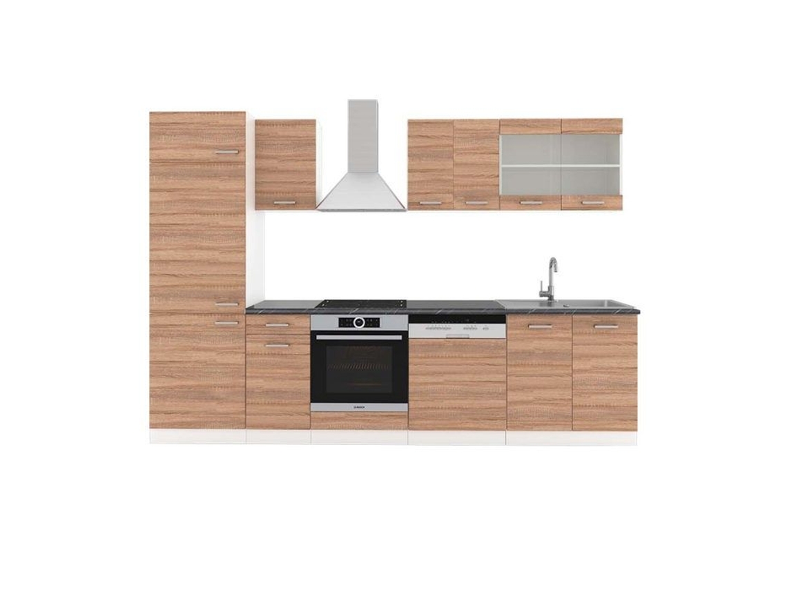 Cozinha R-Line, 300 cm, PT Antracite, Sonoma/branco, Vicco