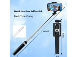 Cabo Usb, Bastão De Selfie Com Controle Por Fio Rosa/azul/preto Adequado Para Conector Tipo C, Encolhe 18 Cm, 74 Cm, Aço, Para Telemóvel