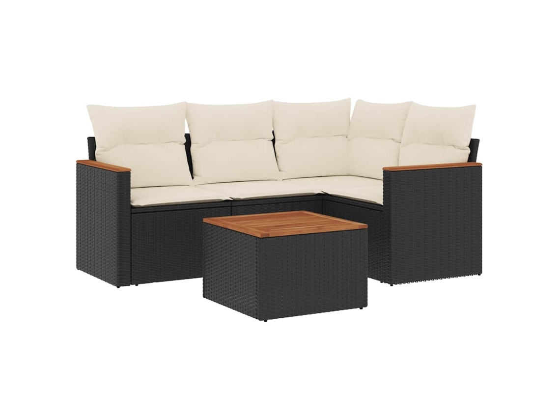Conjunto de 5 Sofás de Jardim com Almofadões Vime Pe Preto MAISON EXCLUSIVE (5 pcs)
