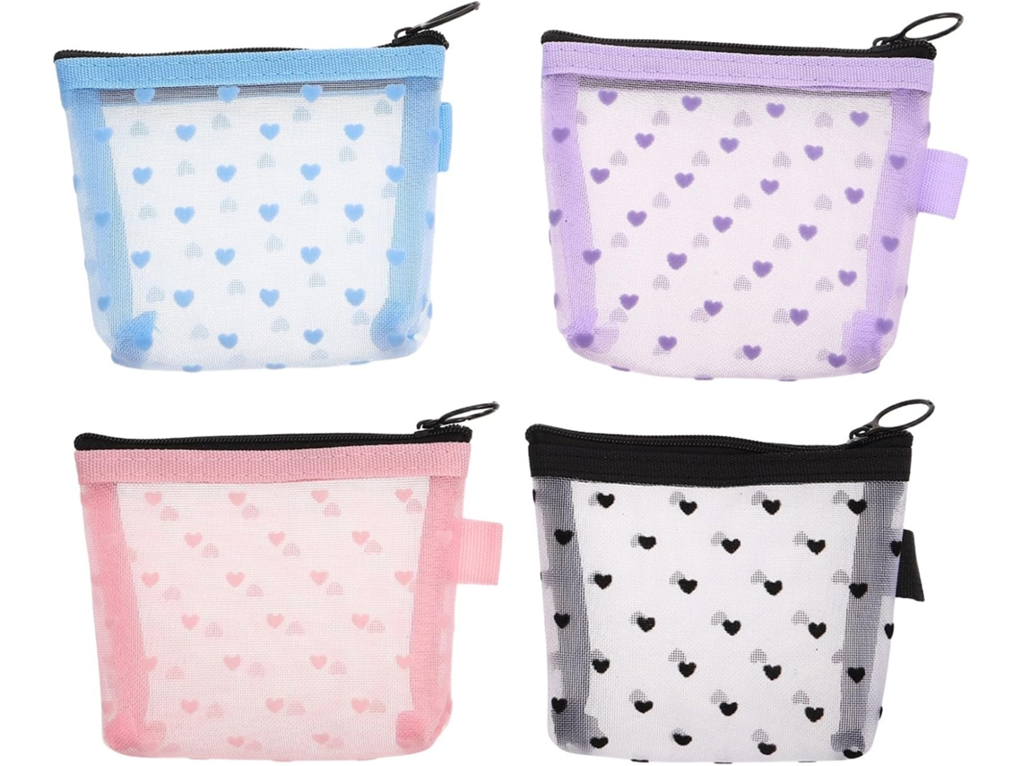 Conjunto de 4 peças de tecido para maquiagem: Necessaire com estampa de coração