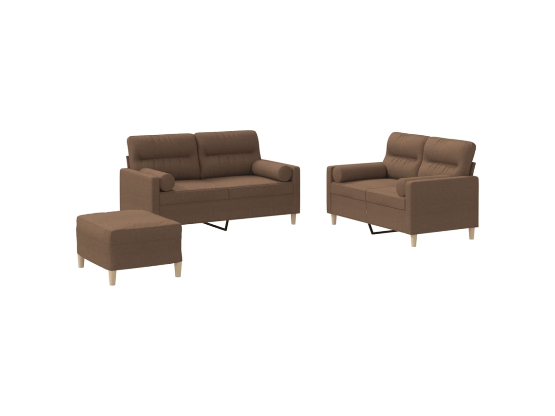 3 Pcs Conjunto de Sofás com Almofadas Tecido Castanho MAISON EXCLUSIVE