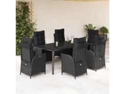 Vidaxl 7 Pcs Conjunto De Jantar P/ Jardim C/ Almofadões Vime Pe Preto