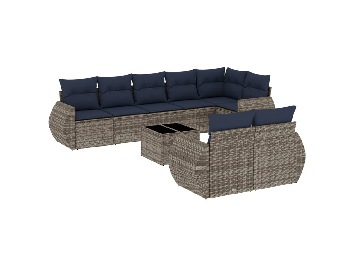 Conjunto de Sofá de Jardim, 9 Peças, Almofadas, Rattan Cinza MAISON EXCLUSIVE