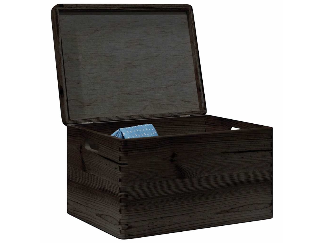 Vidaxl Caixa Madeira Tampa Pegas Preta 40x30x23cm Pinho Madeira Maciça