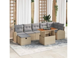 Vidaxl Conjunto De Sofá De Jardim 8 Unid. Bege Vime Pe