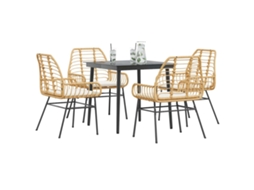 Vidaxl Conjunto Jantar Jardim 5 Peças Almofadas Vidro Vime Pe Castanho
