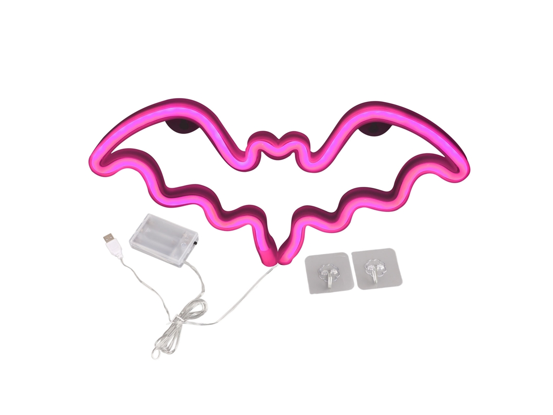 Rebe-luz Neon Creativa Em Forma De Morcego Para Decoração De Festas De Natal E Férias Rosa
