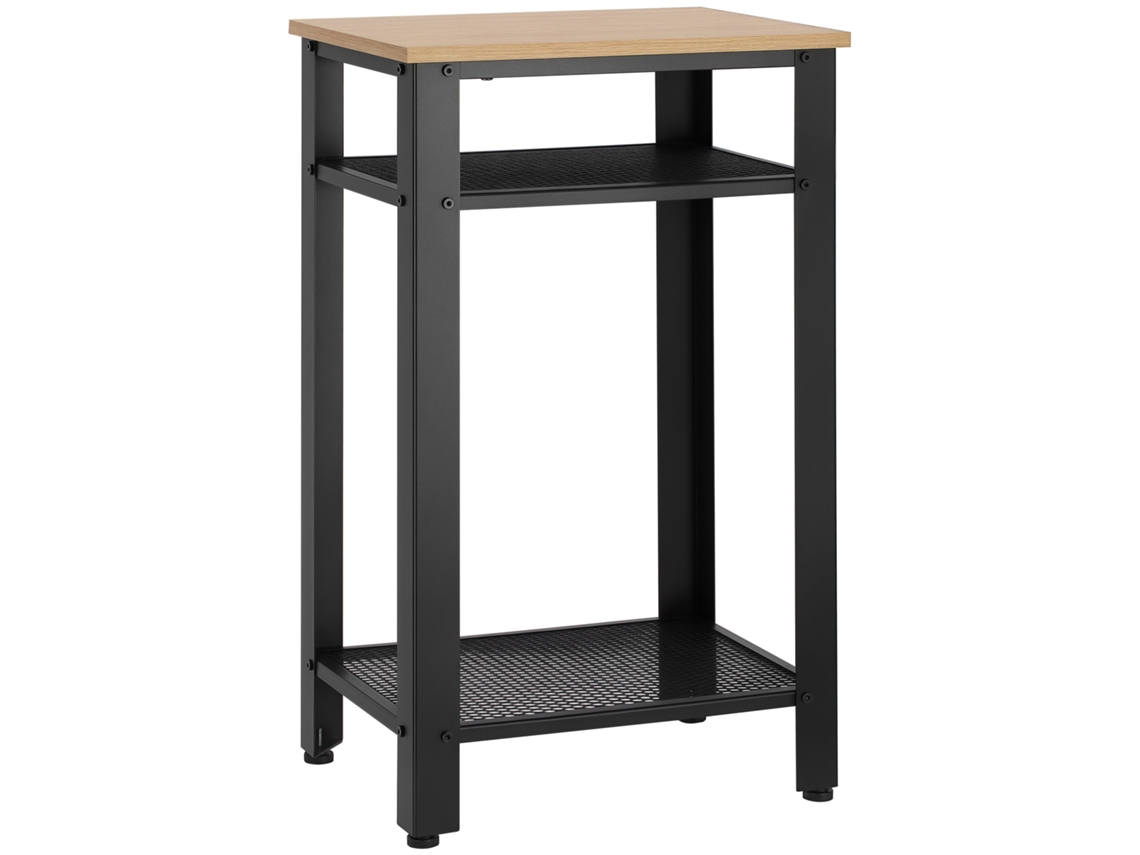 Mesa Lateral/de Cabeceira Em Estilo Industrial Com 2 Prateleiras De Malha Metálica E Pés Ajustáveis, Adequada Para Sala De Estar/quarto