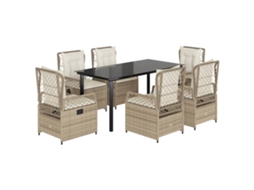 Conjunto de 7 Jantar para Jardim com Almofadões Vime Pe Bege MAISON EXCLUSIVE