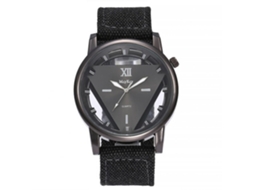 Relógio de quartzo com pulseira de nylon e numerais romanos, mostrador preto, liga de aço.