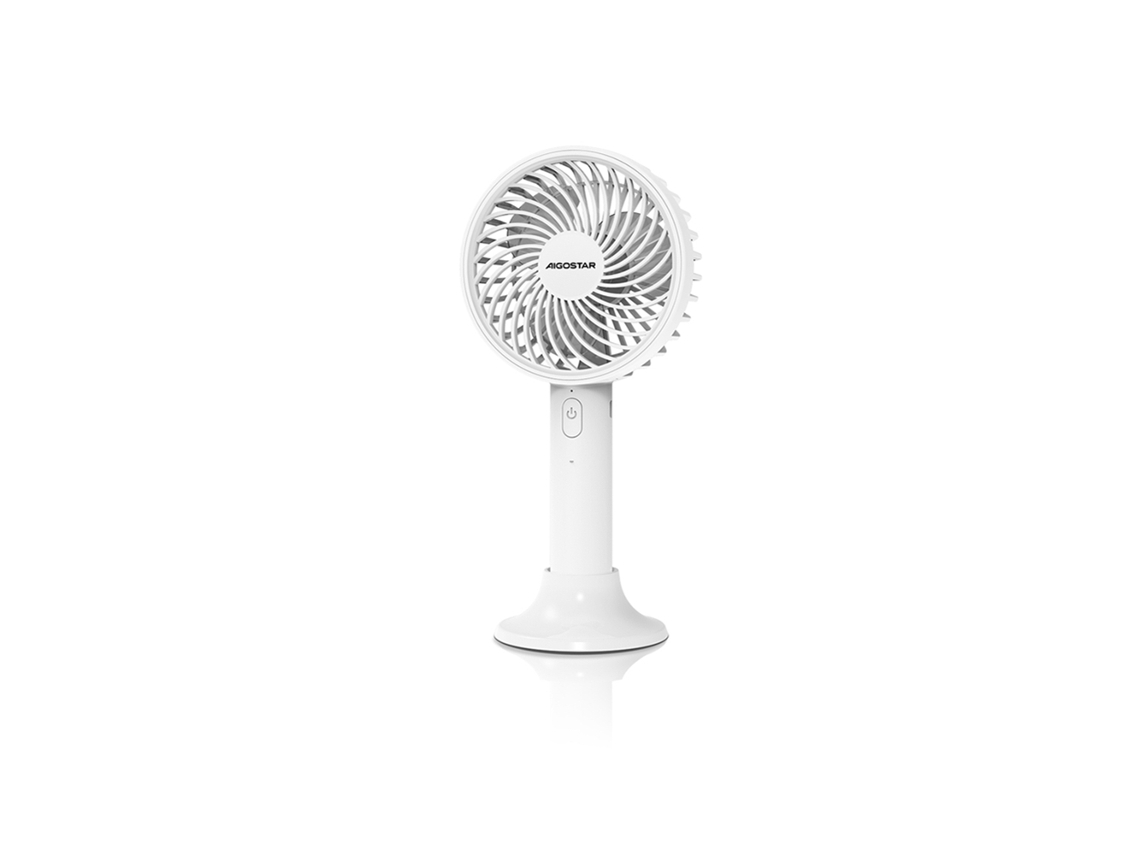 Mini Ventilador AQUAFORGE branco, recarregável, 3 velocidades, 4 polegadas