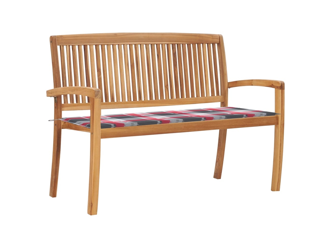 Vidaxl Banco De Jardim Empilhável C/ Almofadão 128,5 Cm Teca Maciça