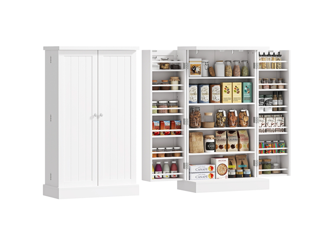 Despensa De Cozinha De 2 Portas, 5 Prateleiras Principais E Compartimentos Extras, 60x30x104cm, Branco