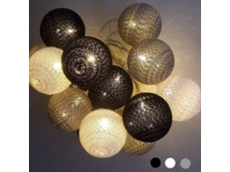 Corda de Luz Led com Bolas de Algodão em Tons de Cinza 6Cm 3 Metros com 20 Luzes Oito Funções Conexão Usb com Controle Remoto ZMDECQNA