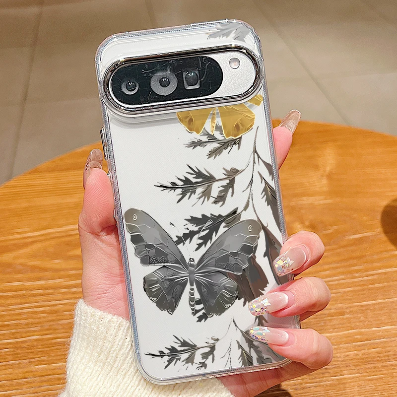 Capa Transparente Para Celular Google Pixel 8 Com Estampa Retrô De Borboletas, À Prova De Choque E Feita De Tpu Macio.