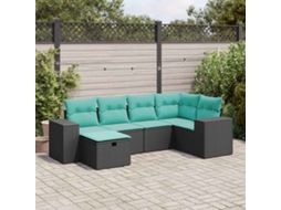 Vidaxl 6 Pcs Conjunto Sofás De Jardim C/ Almofadões Vime Pe Preto