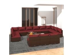 Vidaxl 13 Pcs Conjunto Lounge Jardim C/ Almofadões Vime Pe Castanho