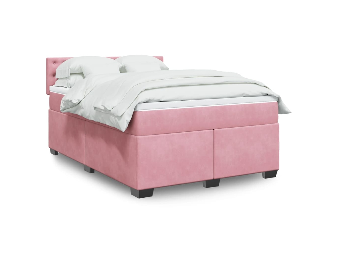 Vidaxl Cama Com Molas/colchão 160x200 Cm Veludo Rosa