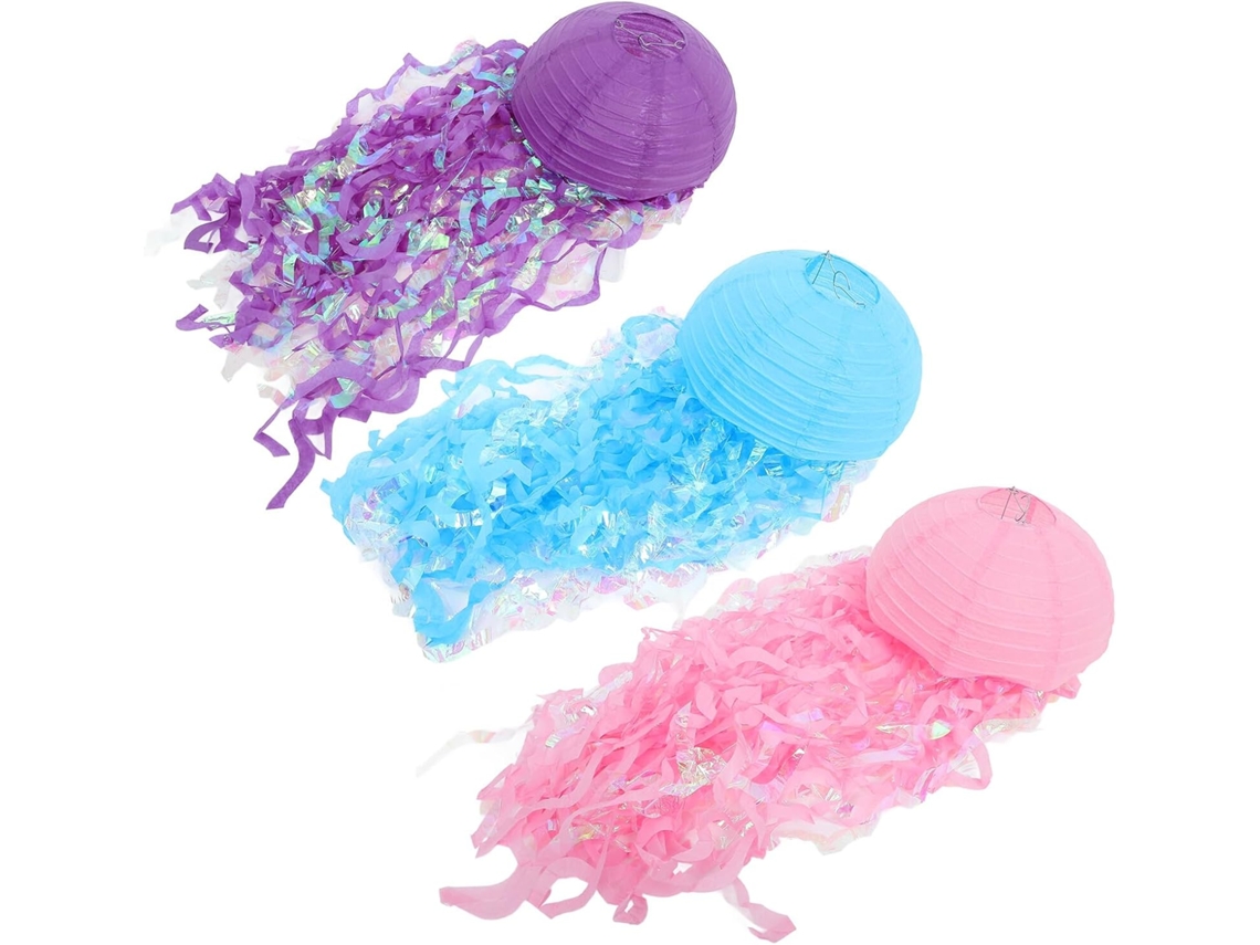 Conjunto 3 Lanternas Papel Formato Pendurar Decoração Temática Oceano Aniversários Fáceis Instalar Festas GOKOCO