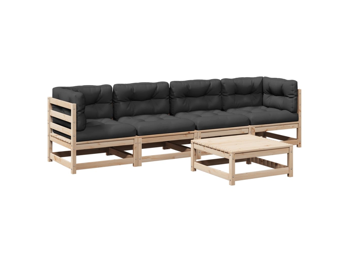 Conjunto de 5 Sofás de Jardim com Almofadões Pinho Maciço MAISON EXCLUSIVE