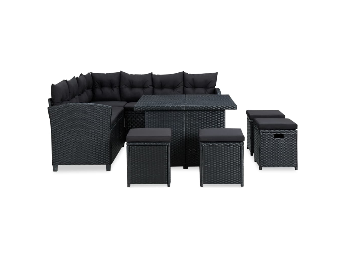 Maison Exclusive - 6 Pcs Conjunto Lounge De Jardim C/ Almofadões Vime Pe Preto