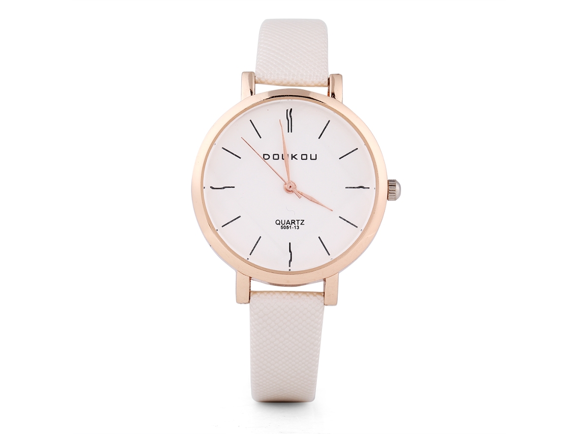 Relógio de Pulso Feminino Analógico de Quartzo Pulseira de Silicone Mostrador Branco