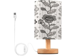 Abajur De Cabeceira Vintage Com Estampa Floral, Luminária De Cabeceira Led, Luminária De Leitura Com Portas Usb E Cúpula