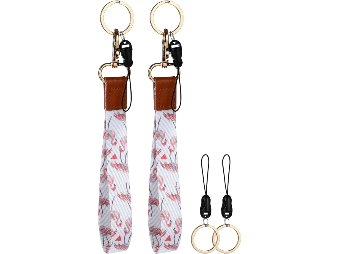 Conjunto De 2 Chaveiros Com Cordão Para Celular E Alça De Pulso, Em Poliéster E Metal.