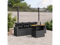 Vidaxl 5 Pcs Conjunto Sofás De Jardim Com Almofadões Vime Pe Preto