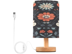 Abajur De Cabeceira Floral Para Quarto, Abajur De Cabeceira Led, Luminária De Leitura Com Portas Usb E Cúpula Tecido